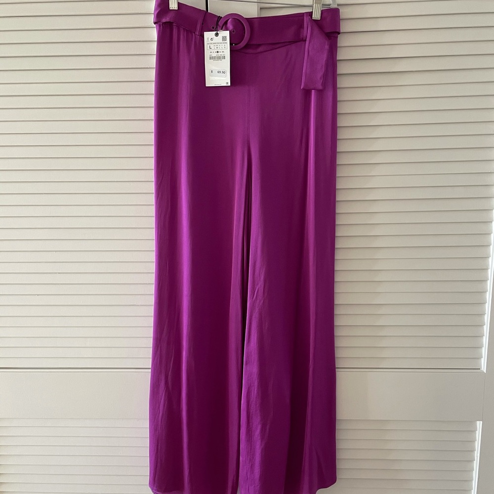 Zara fuchsia Wide Leg Palazzo Pants with Belt